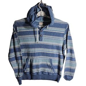 Faherty Brand Mens Blue Teal Stripe Henley Hoodie Pullover Size XL FLAW READ